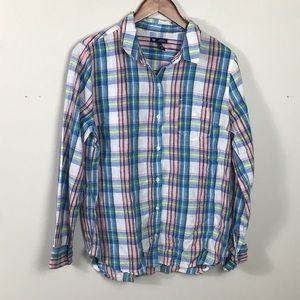 Pink & blue plaid linen/cotton boyfriend shirt